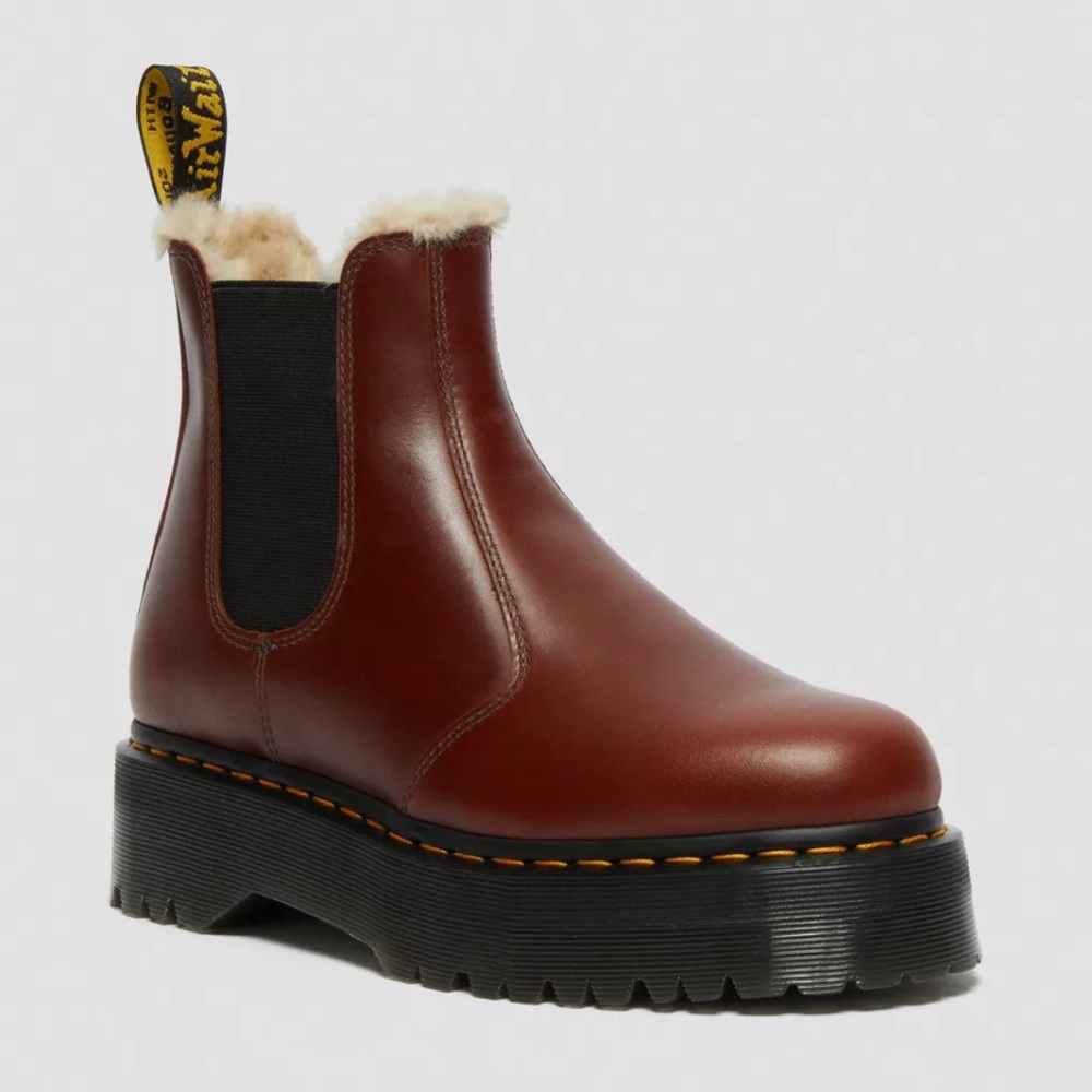 Doc Martens 2976 FAUX FUR LINED PLATFORM BOOTS in brown